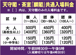 天守閣・茶室「麟閣」共通入場料金